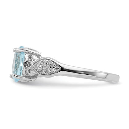 Sterlingsilber Rhodiniert Poliert Blautopas und Weiß Zirkonia Ring