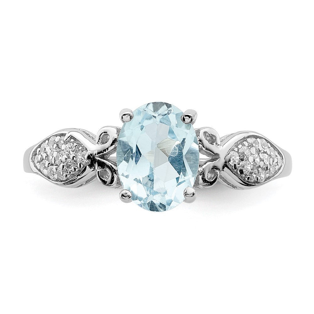 Sterlingsilber Rhodiniert Poliert Blautopas und Weiß Zirkonia Ring
