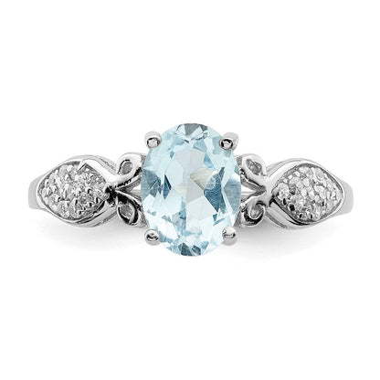 Sterlingsilber Rhodiniert Poliert Blautopas und Weiß Zirkonia Ring