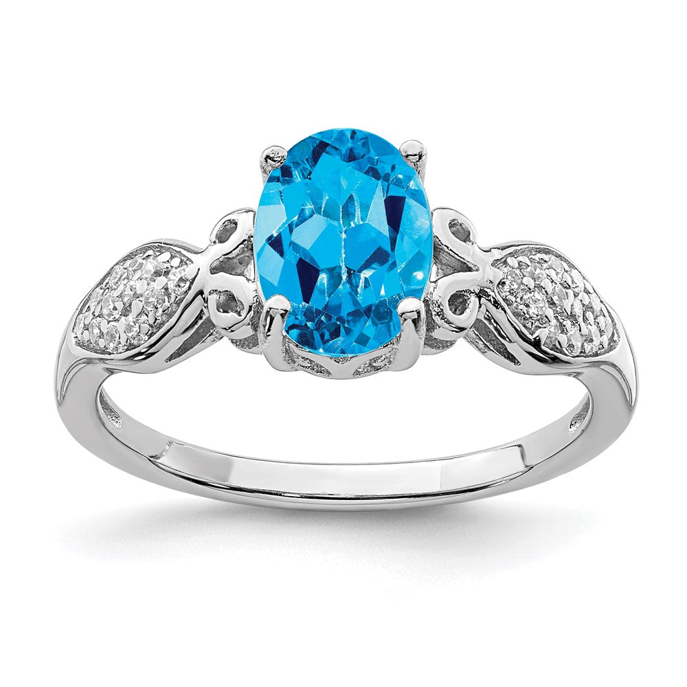 Sterlingsilber Rhodiniert Poliert Blautopas und Weiß Zirkonia Ring