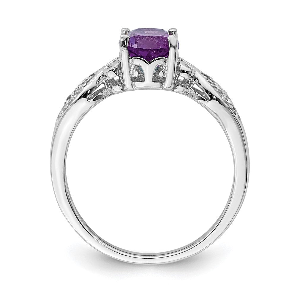 Sterlingsilber Rhodiniert Poliert Amethyst und Weiß Zirkonia Ring (size 6 Nur)