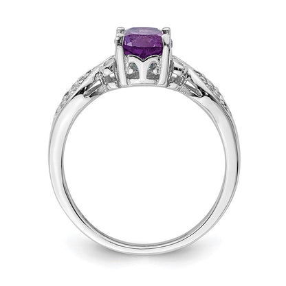 Sterlingsilber Rhodiniert Poliert Amethyst und Weiß Zirkonia Ring (size 6 Nur)