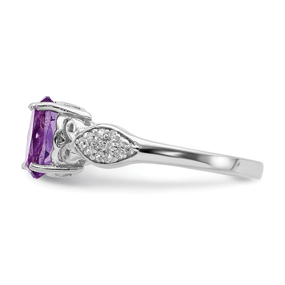 Sterlingsilber Rhodiniert Poliert Amethyst und Weiß Zirkonia Ring (size 6 Nur)