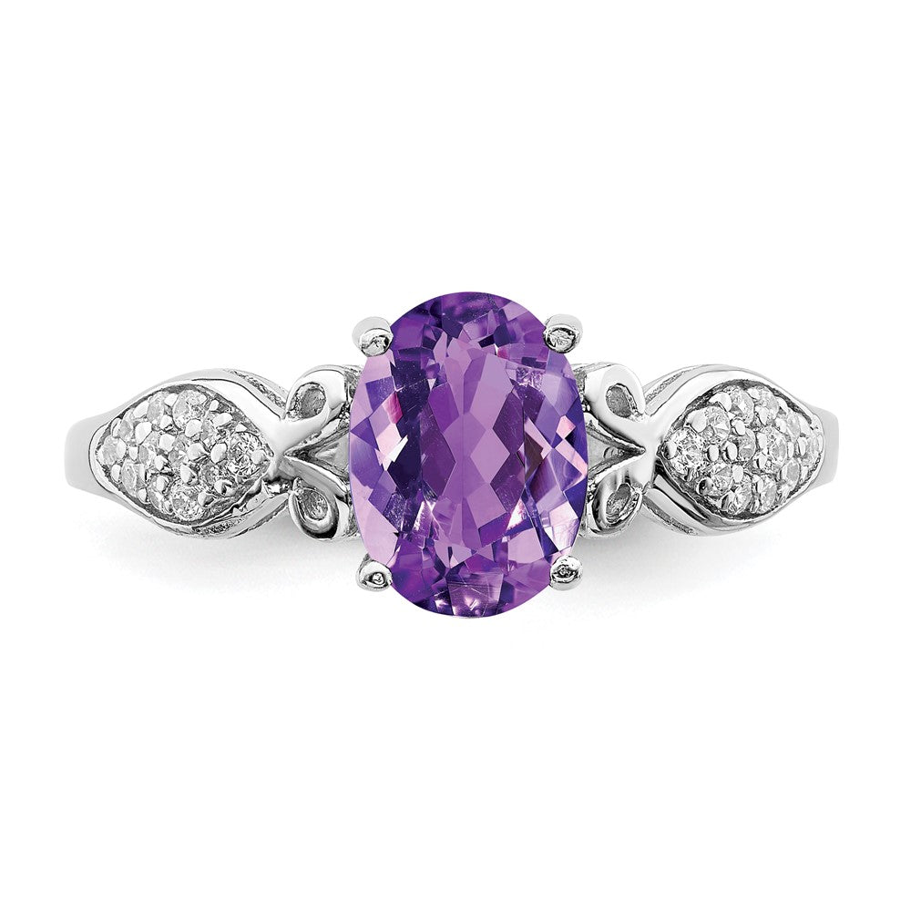 Sterlingsilber Rhodiniert Poliert Amethyst und Weiß Zirkonia Ring (size 6 Nur)