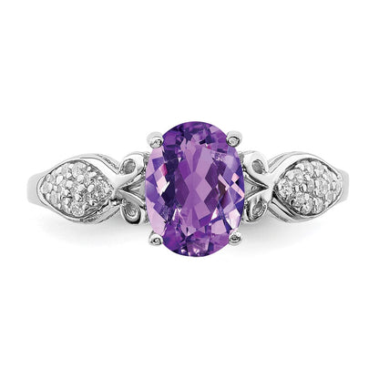 Sterlingsilber Rhodiniert Poliert Amethyst und Weiß Zirkonia Ring (size 6 Nur)