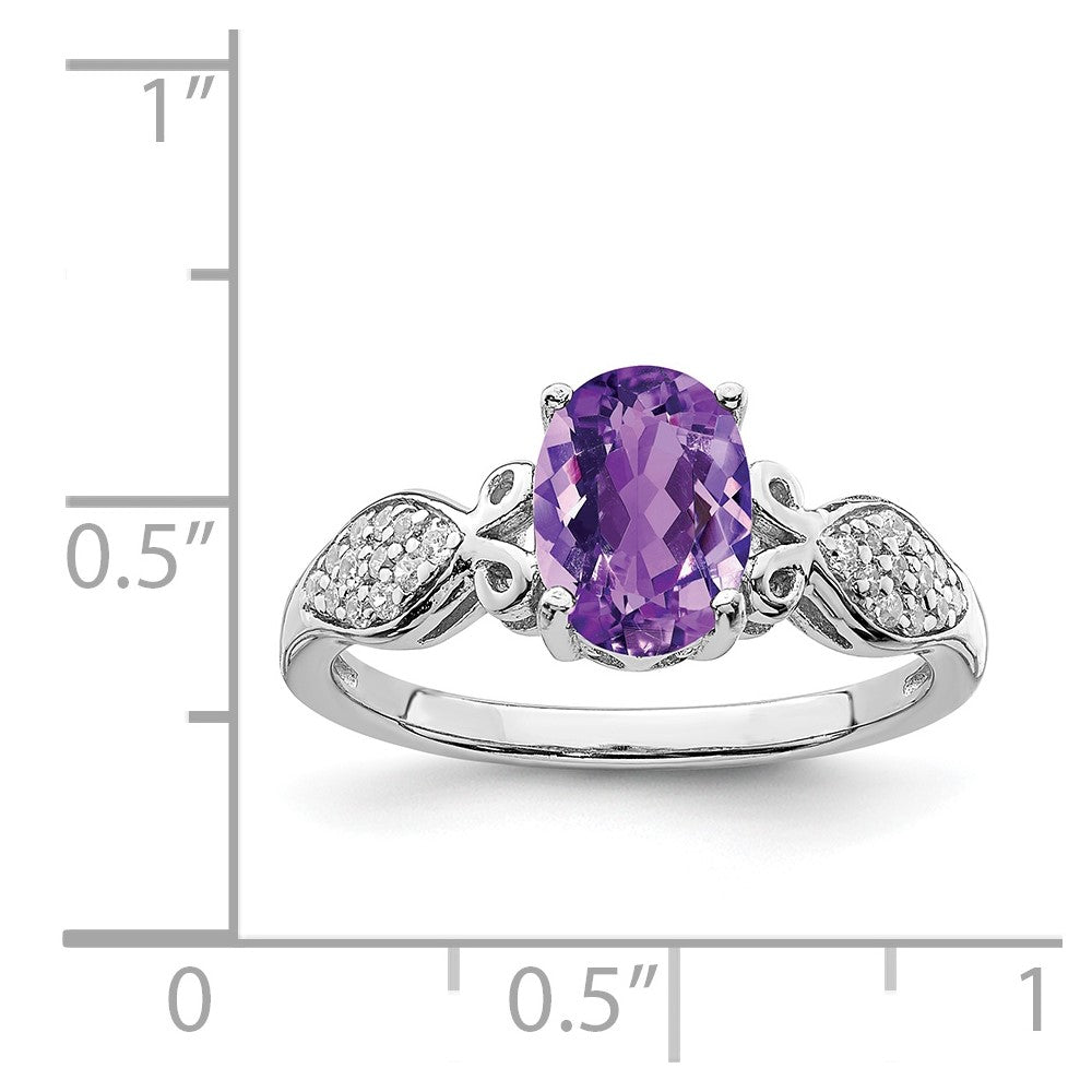Sterlingsilber Rhodiniert Poliert Amethyst und Weiß Zirkonia Ring (size 6 Nur)