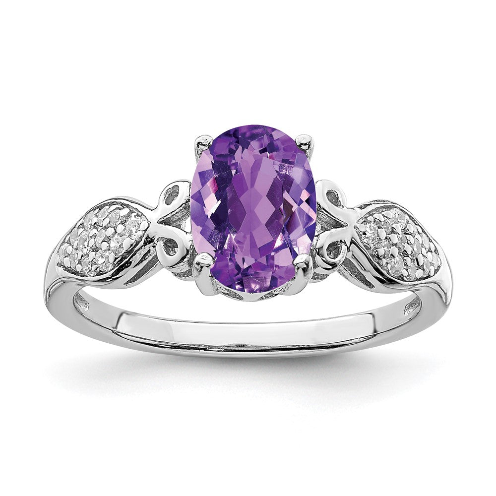 Sterlingsilber Rhodiniert Poliert Amethyst und Weiß Zirkonia Ring (size 6 Nur)
