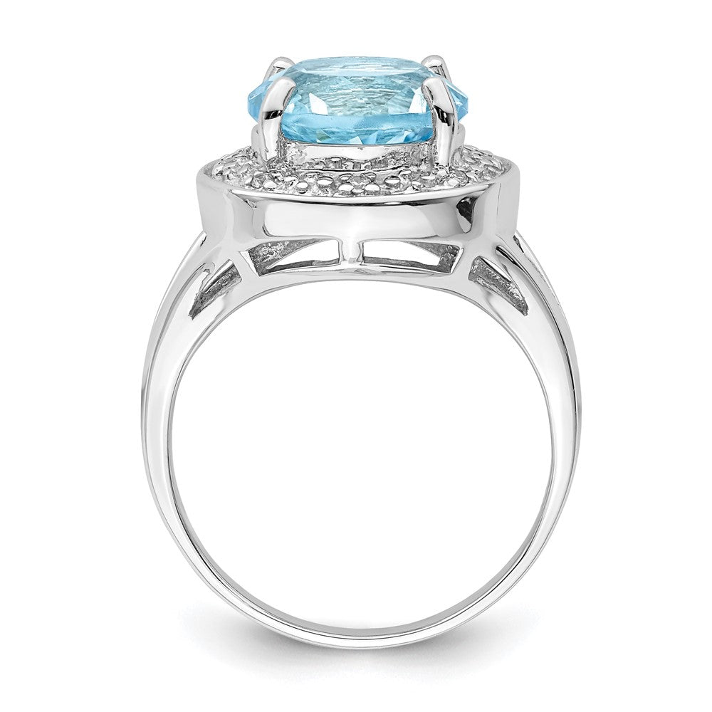 Sterlingsilber Rhodiniert 10mm Rund Blautopas & Zirkonia Ring