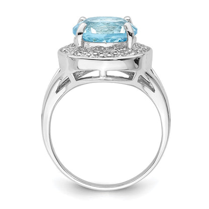 Sterlingsilber Rhodiniert 10mm Rund Blautopas & Zirkonia Ring
