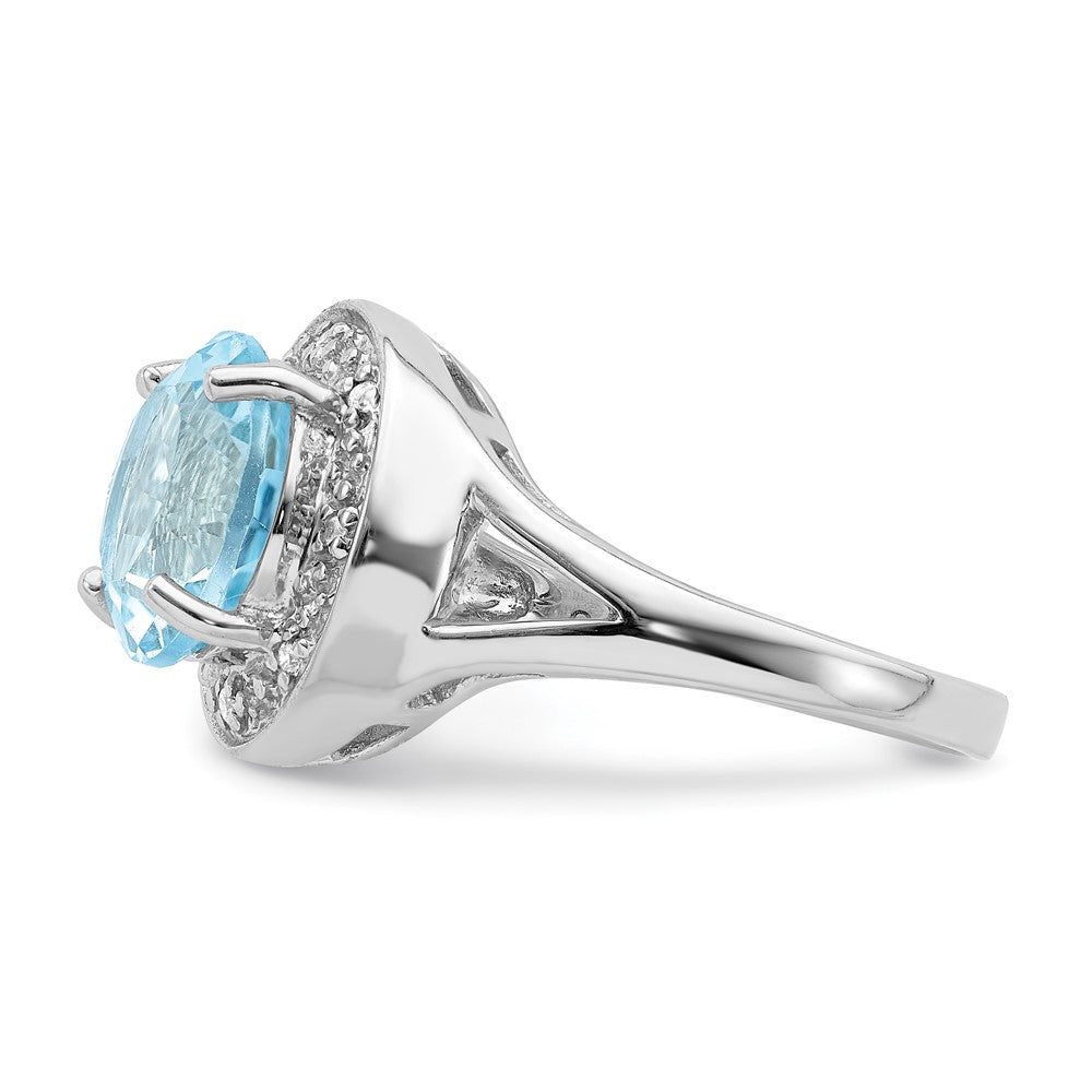 Sterlingsilber Rhodiniert 10mm Rund Blautopas & Zirkonia Ring