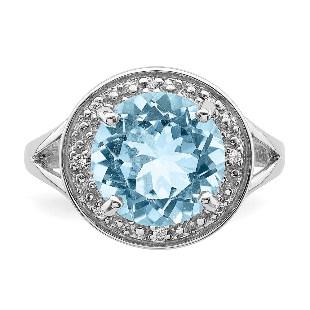 Sterlingsilber Rhodiniert 10mm Rund Blautopas & Zirkonia Ring