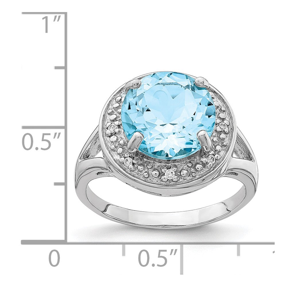 Sterlingsilber Rhodiniert 10mm Rund Blautopas & Zirkonia Ring