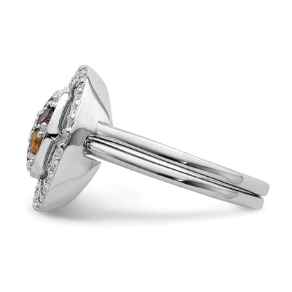 Sterlingsilber Rhodiniert Multi Edelstein Heiligenschein 2 Ring Set
