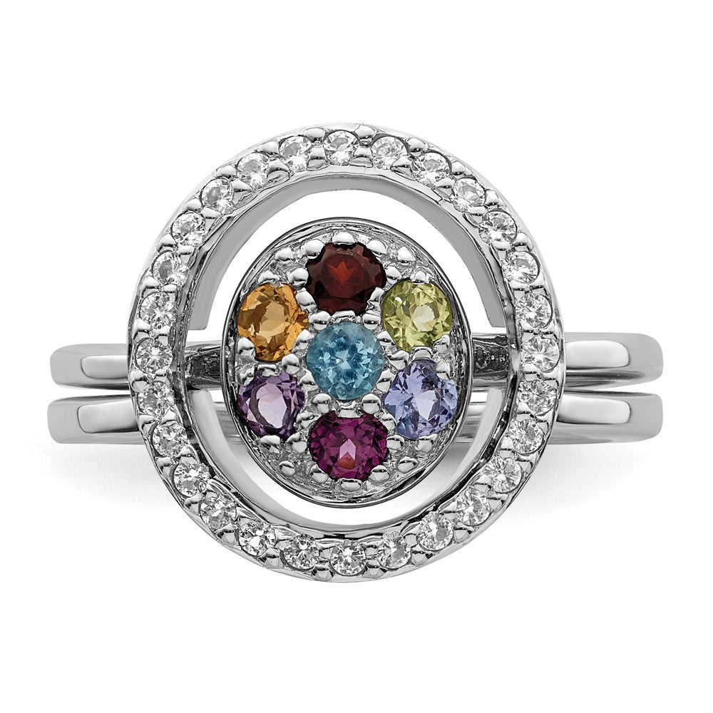 Sterlingsilber Rhodiniert Multi Edelstein Heiligenschein 2 Ring Set
