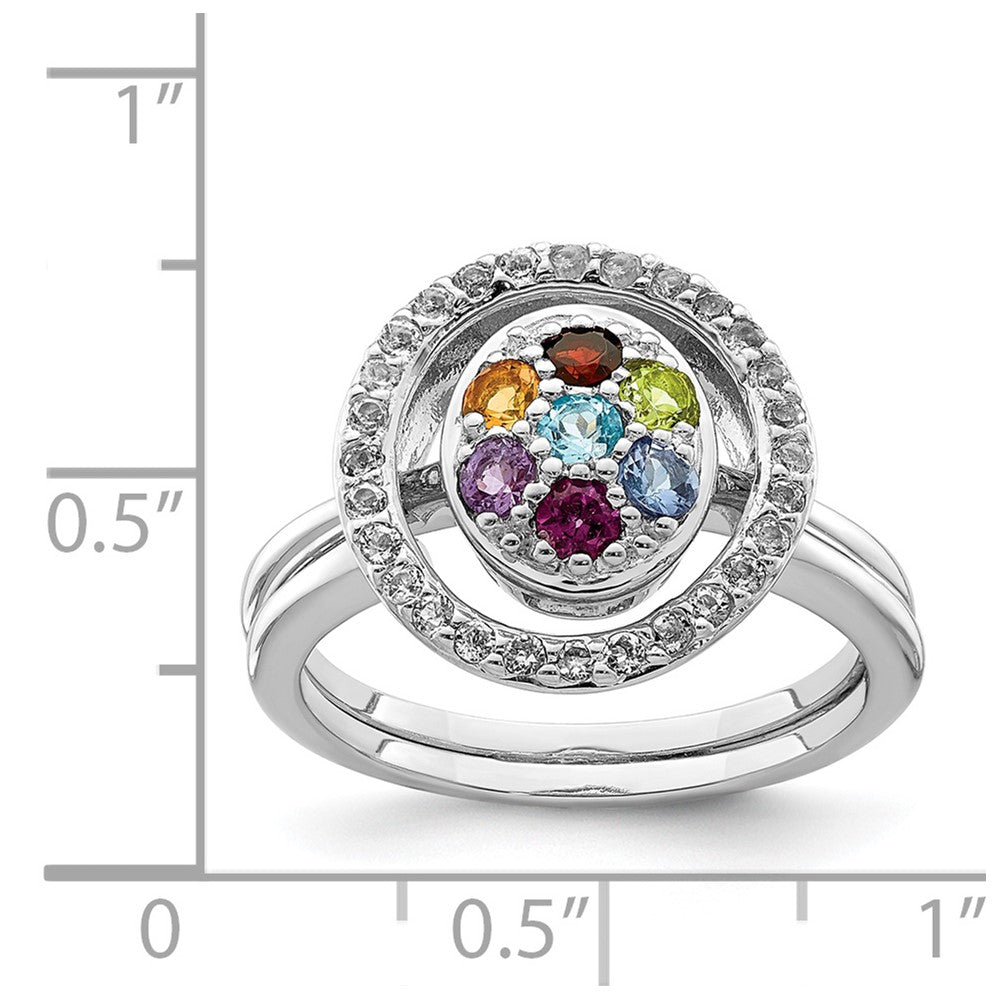 Sterlingsilber Rhodiniert Multi Edelstein Heiligenschein 2 Ring Set
