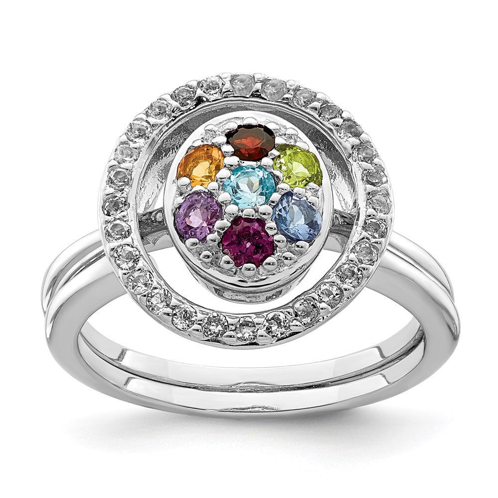 Sterlingsilber Rhodiniert Multi Edelstein Heiligenschein 2 Ring Set