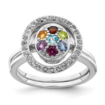 Sterlingsilber Rhodiniert Multi Edelstein Heiligenschein 2 Ring Set