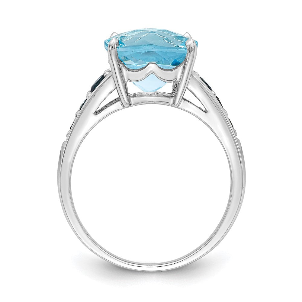 Sterlingsilber Rhodiniert Himmel Blau Kissen & London Topas Ring (size 6 Nur)