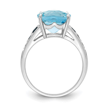 Sterlingsilber Rhodiniert Himmel Blau Kissen & London Topas Ring (size 6 Nur)