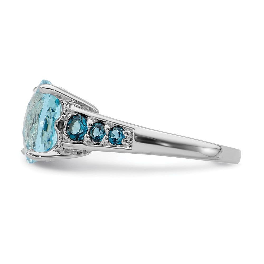 Sterlingsilber Rhodiniert Himmel Blau Kissen & London Topas Ring (size 6 Nur)