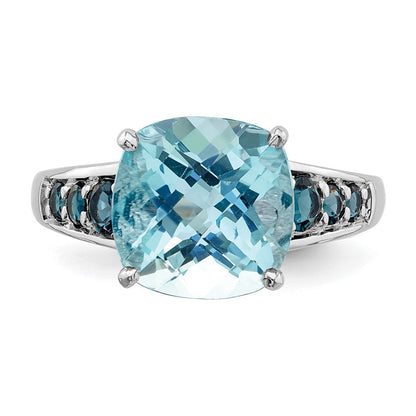 Sterlingsilber Rhodiniert Himmel Blau Kissen & London Topas Ring (size 6 Nur)