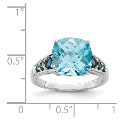 Sterlingsilber Rhodiniert Himmel Blau Kissen & London Topas Ring (size 6 Nur)