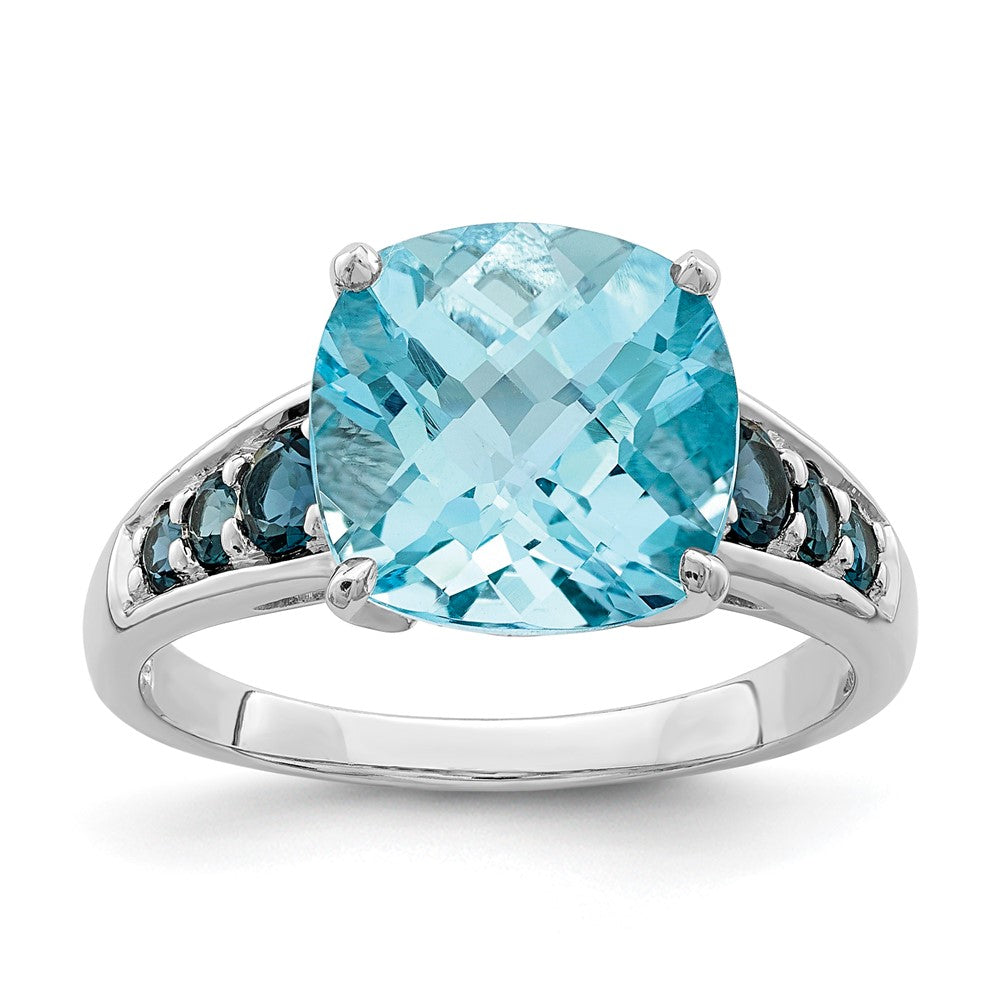 Sterlingsilber Rhodiniert Himmel Blau Kissen & London Topas Ring (size 6 Nur)