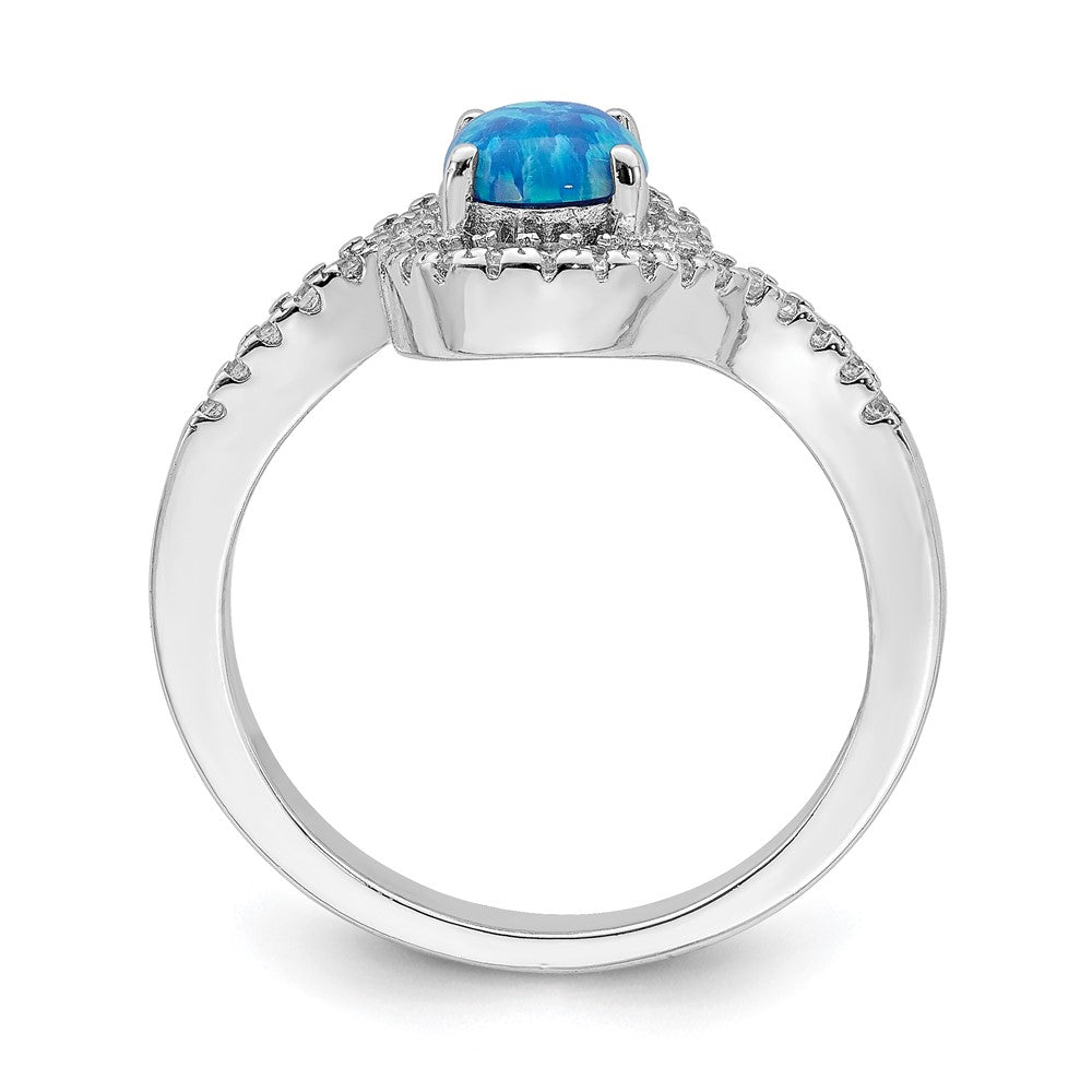 Sterlingsilber Rhodiniert Erzeugt Blau Opal /cz Heiligenschein Ring
