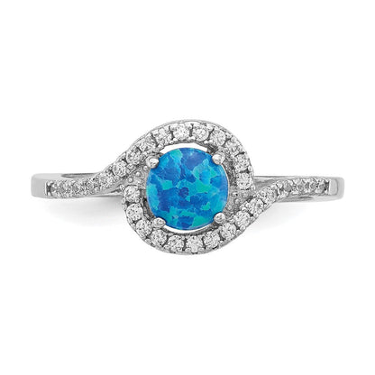 Sterlingsilber Rhodiniert Erzeugt Blau Opal /cz Heiligenschein Ring