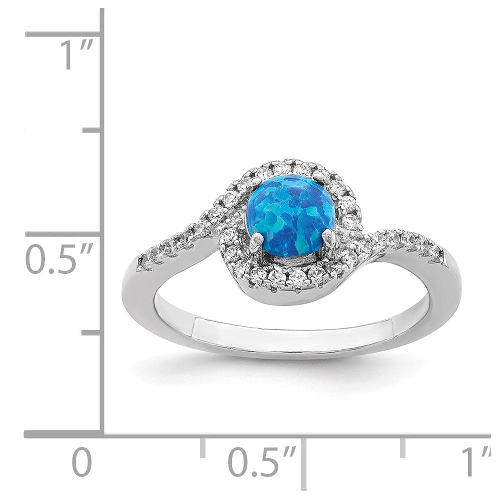 Sterlingsilber Rhodiniert Erzeugt Blau Opal /cz Heiligenschein Ring
