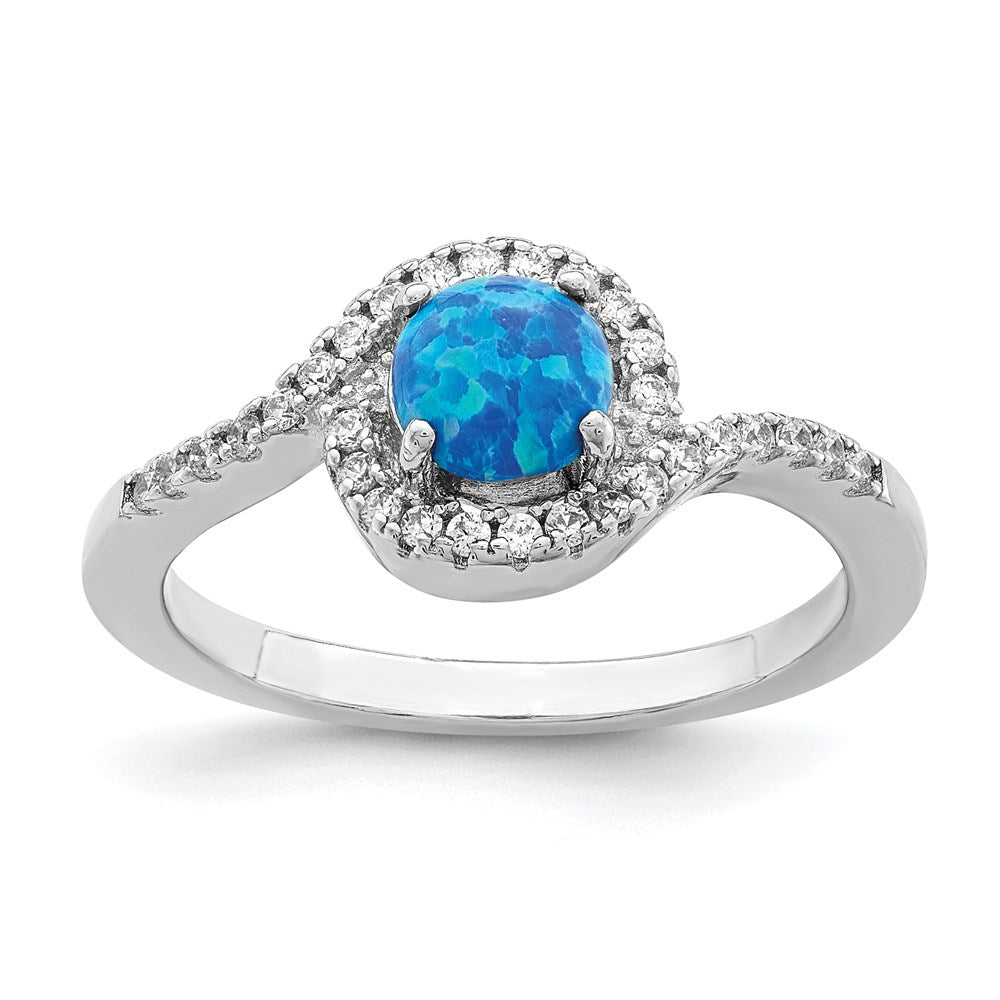 Sterlingsilber Rhodiniert Erzeugt Blau Opal /cz Heiligenschein Ring
