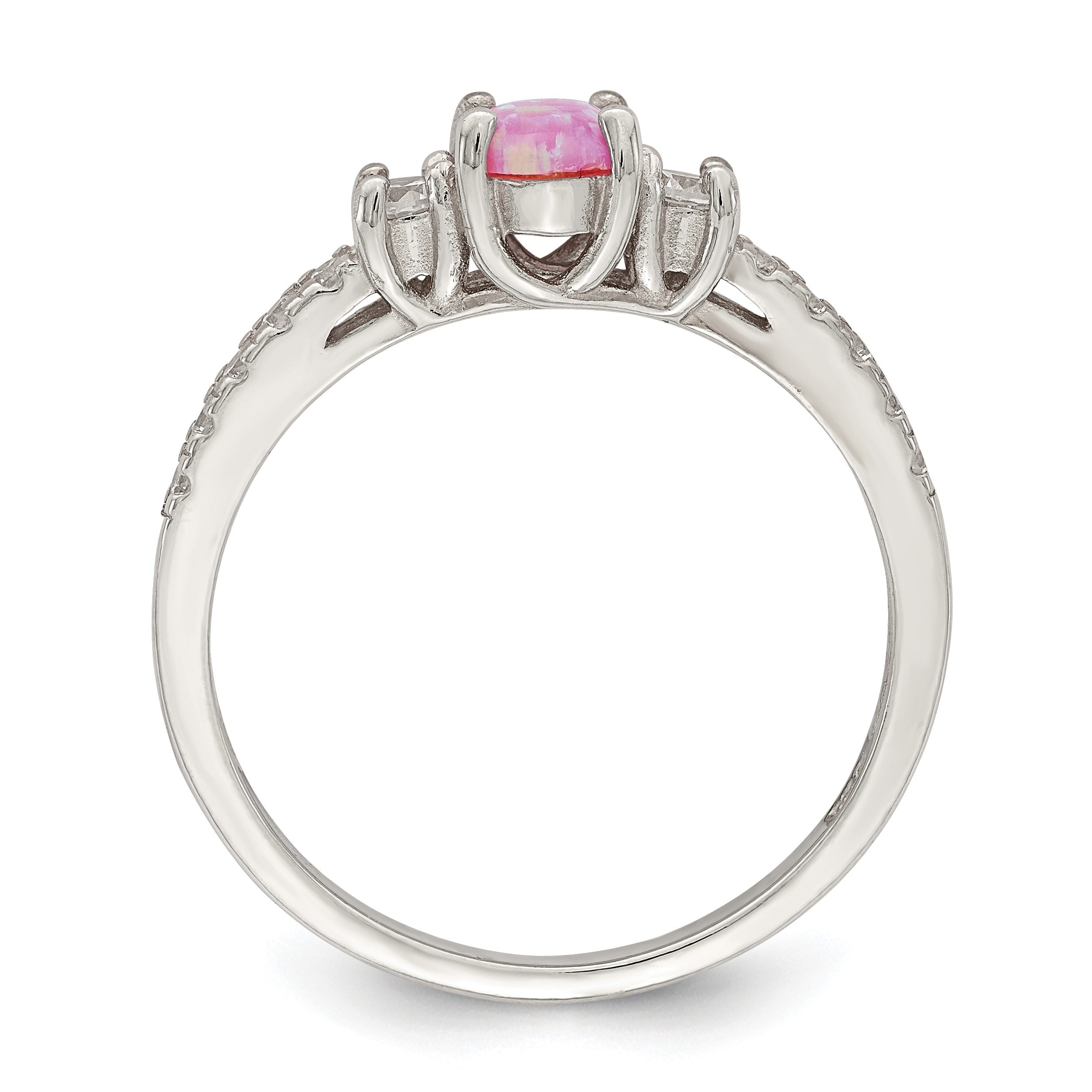 Sterlingsilber Roséfarben Erzeugt Rosa Opal und Zirkonia Ring
