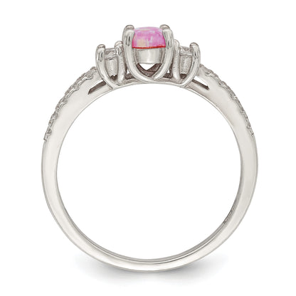 Sterlingsilber Roséfarben Erzeugt Rosa Opal und Zirkonia Ring