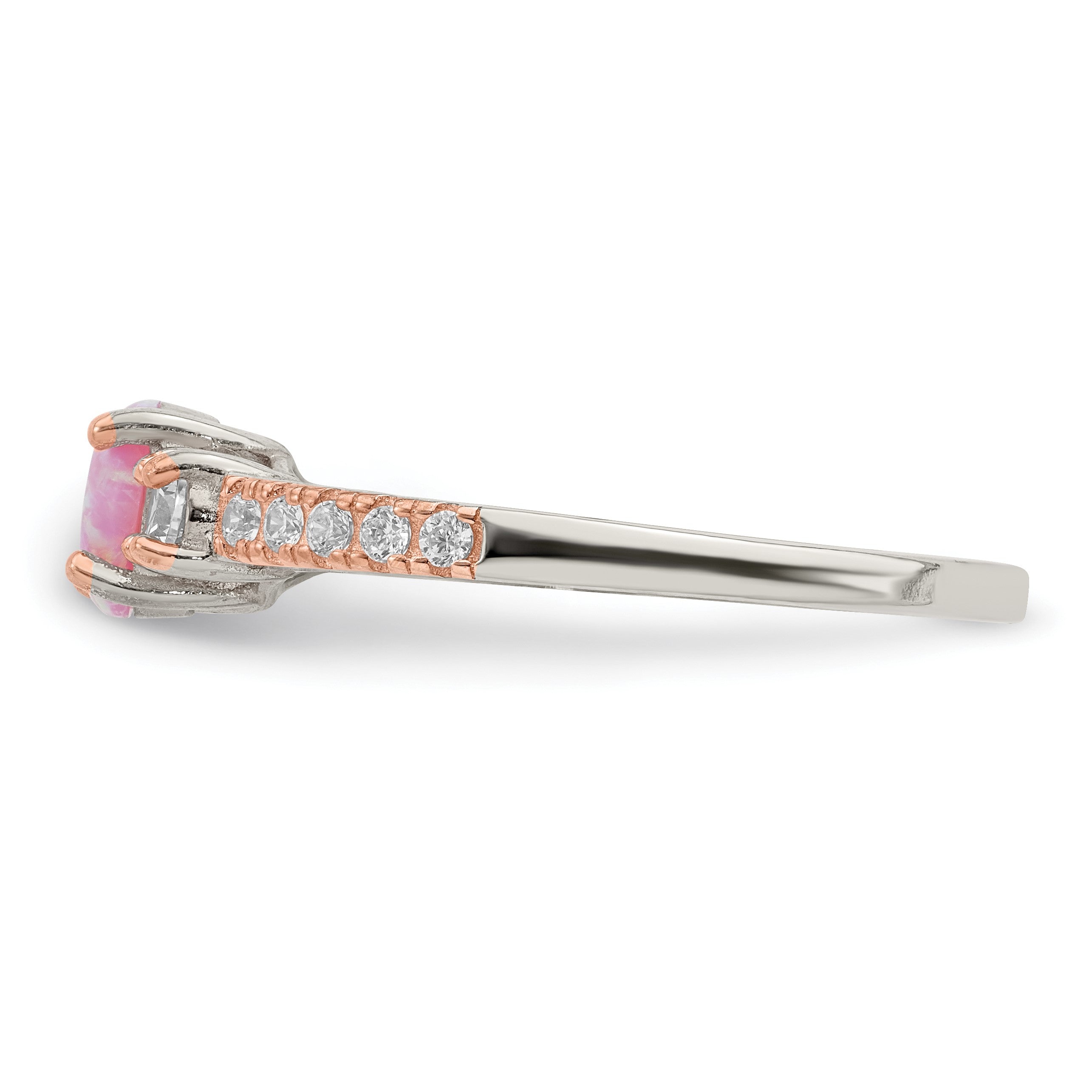 Sterlingsilber Roséfarben Erzeugt Rosa Opal und Zirkonia Ring