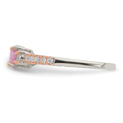 Sterlingsilber Roséfarben Erzeugt Rosa Opal und Zirkonia Ring