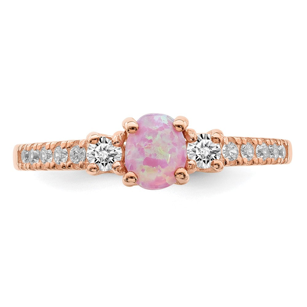 Sterlingsilber Roséfarben Erzeugt Rosa Opal und Zirkonia Ring
