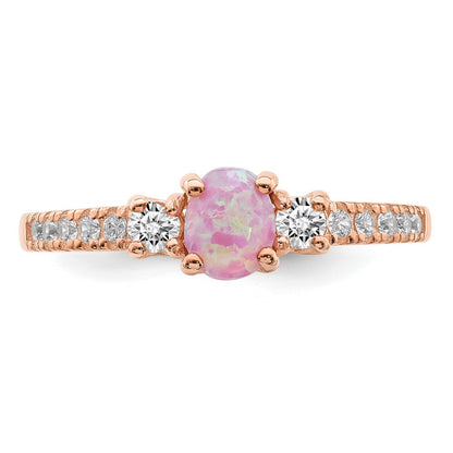 Sterlingsilber Roséfarben Erzeugt Rosa Opal und Zirkonia Ring