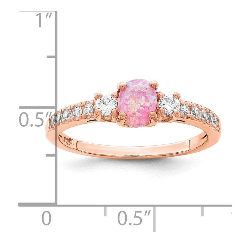 Sterlingsilber Roséfarben Erzeugt Rosa Opal und Zirkonia Ring
