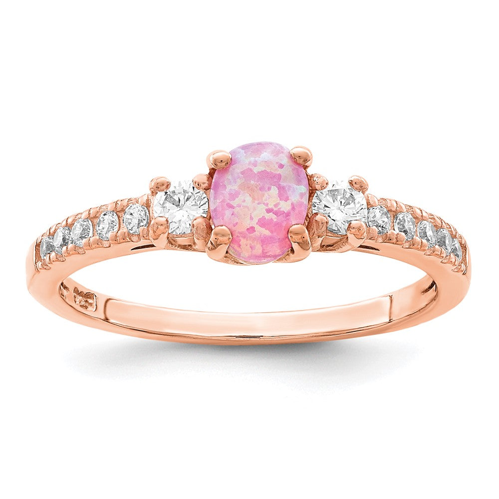 Sterlingsilber Roséfarben Erzeugt Rosa Opal und Zirkonia Ring