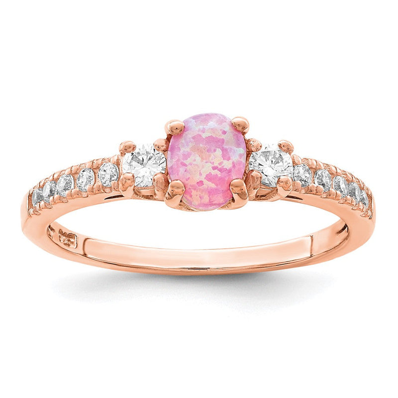 Sterlingsilber Roséfarben Erzeugt Rosa Opal und Zirkonia Ring