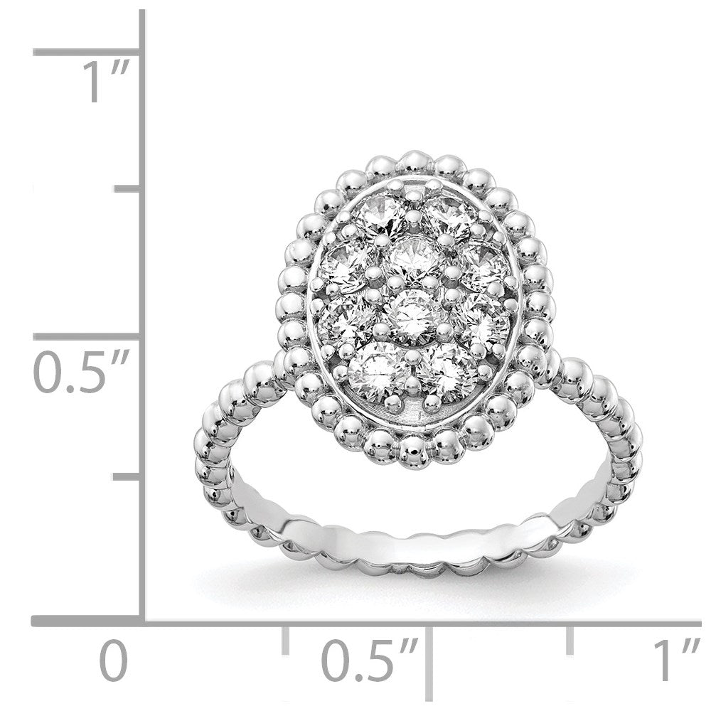 Sterlingsilber Schimmernd Rhodiniert 10 Stein Zirkonia Oval Gekugelt Ring