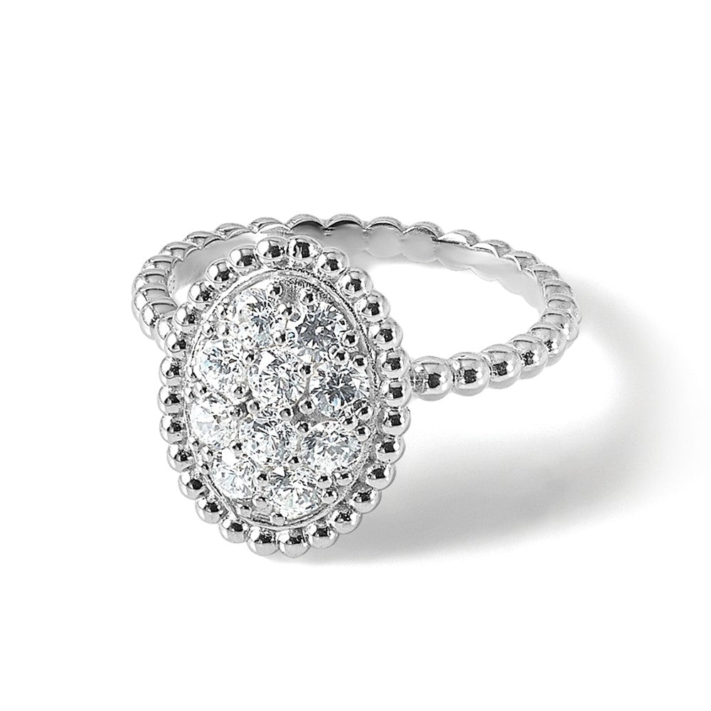Sterlingsilber Schimmernd Rhodiniert 10 Stein Zirkonia Oval Gekugelt Ring