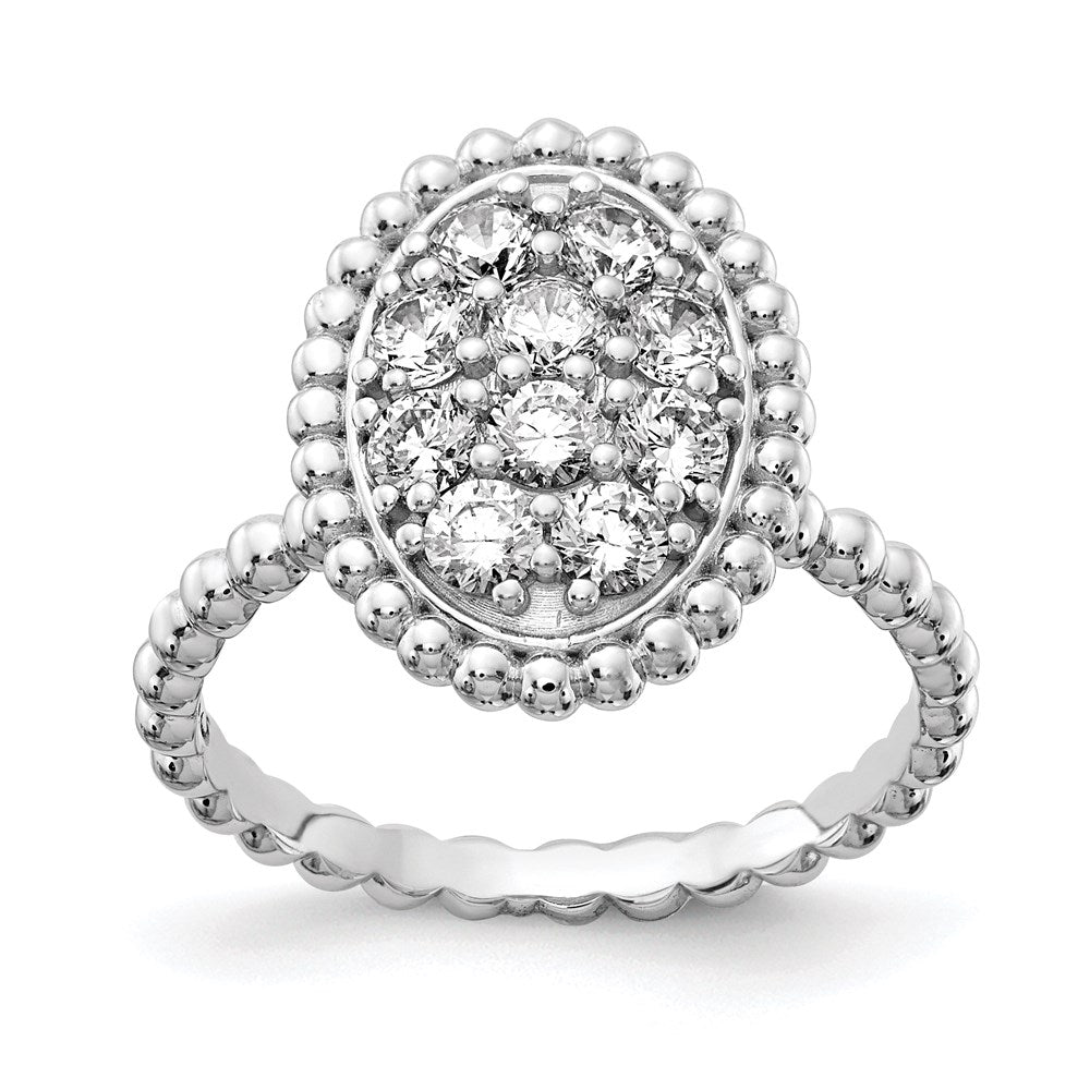 Sterlingsilber Schimmernd Rhodiniert 10 Stein Zirkonia Oval Gekugelt Ring