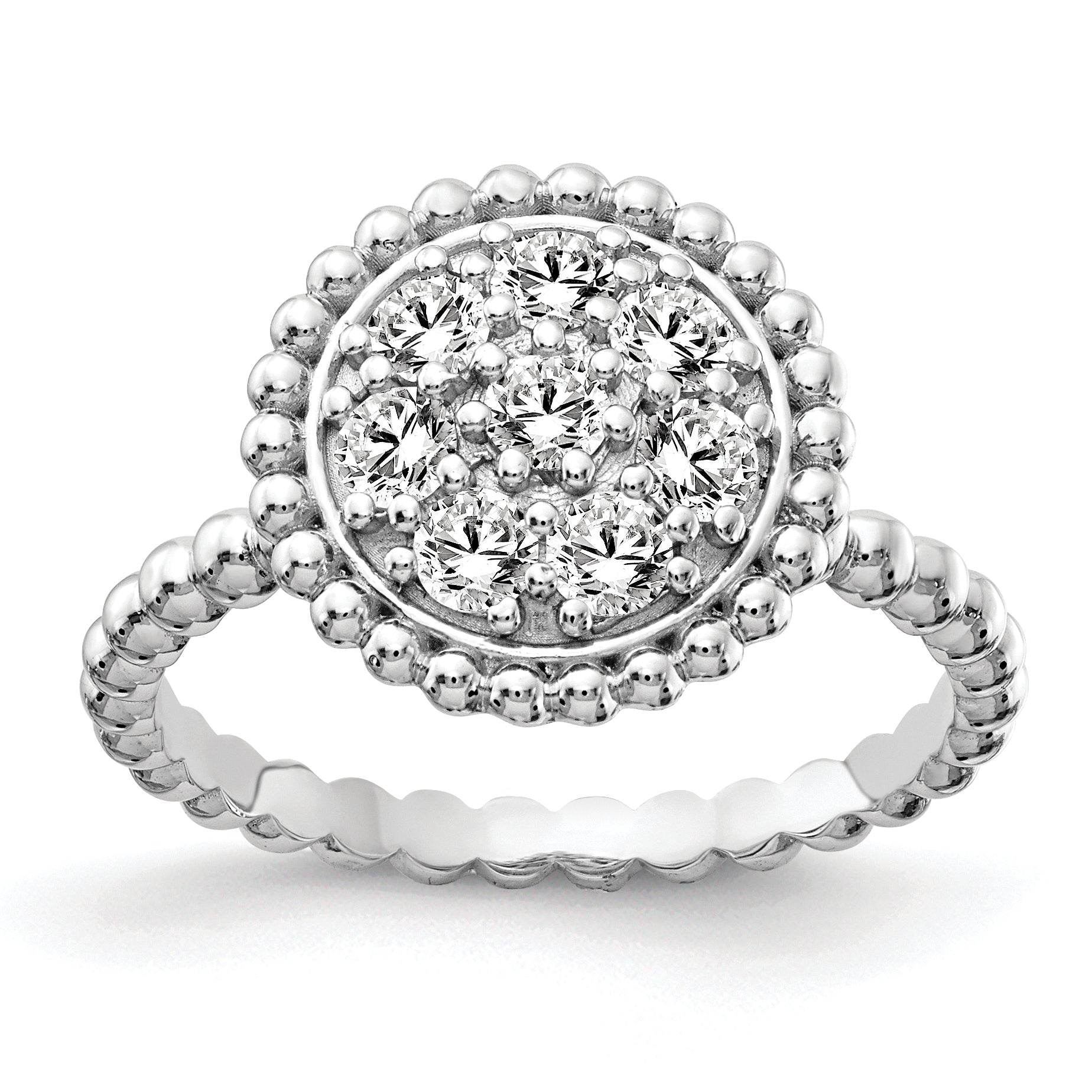 Sterlingsilber Schimmernd Rhodiniert 8 Stein Zirkonia Rund Gekugelt Ring