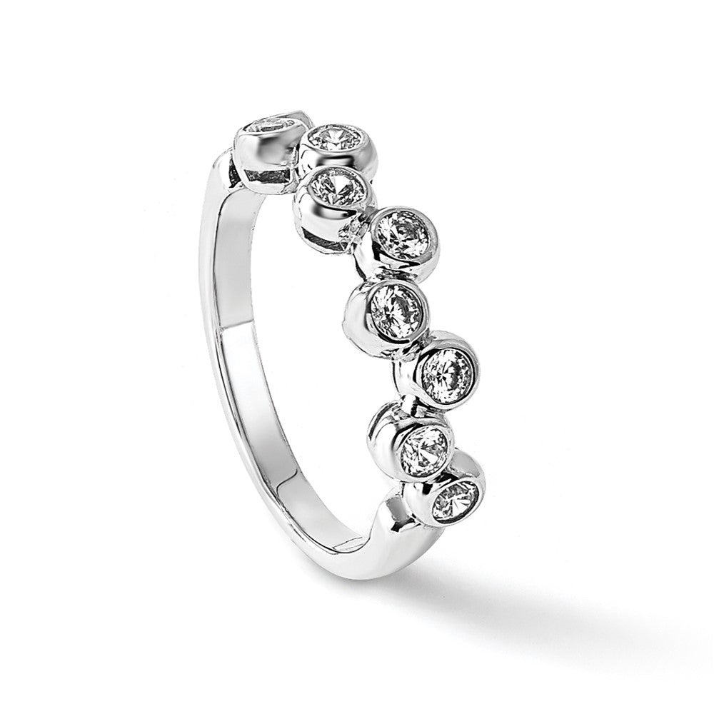 Sterlingsilber Schimmernd Rhodiniert 9 Stein Zirkonia Ring (size 6 Nur)