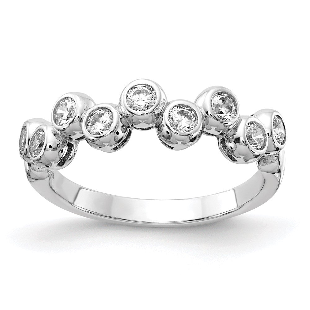 Sterlingsilber Schimmernd Rhodiniert 9 Stein Zirkonia Ring (size 6 Nur)