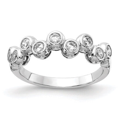Sterlingsilber Schimmernd Rhodiniert 9 Stein Zirkonia Ring (size 6 Nur)