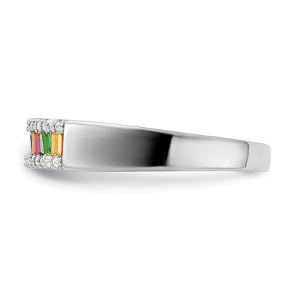 Sterlingsilber Prizma Rhodiniert Bunt Baguette und Weiß Zirkonia Ring