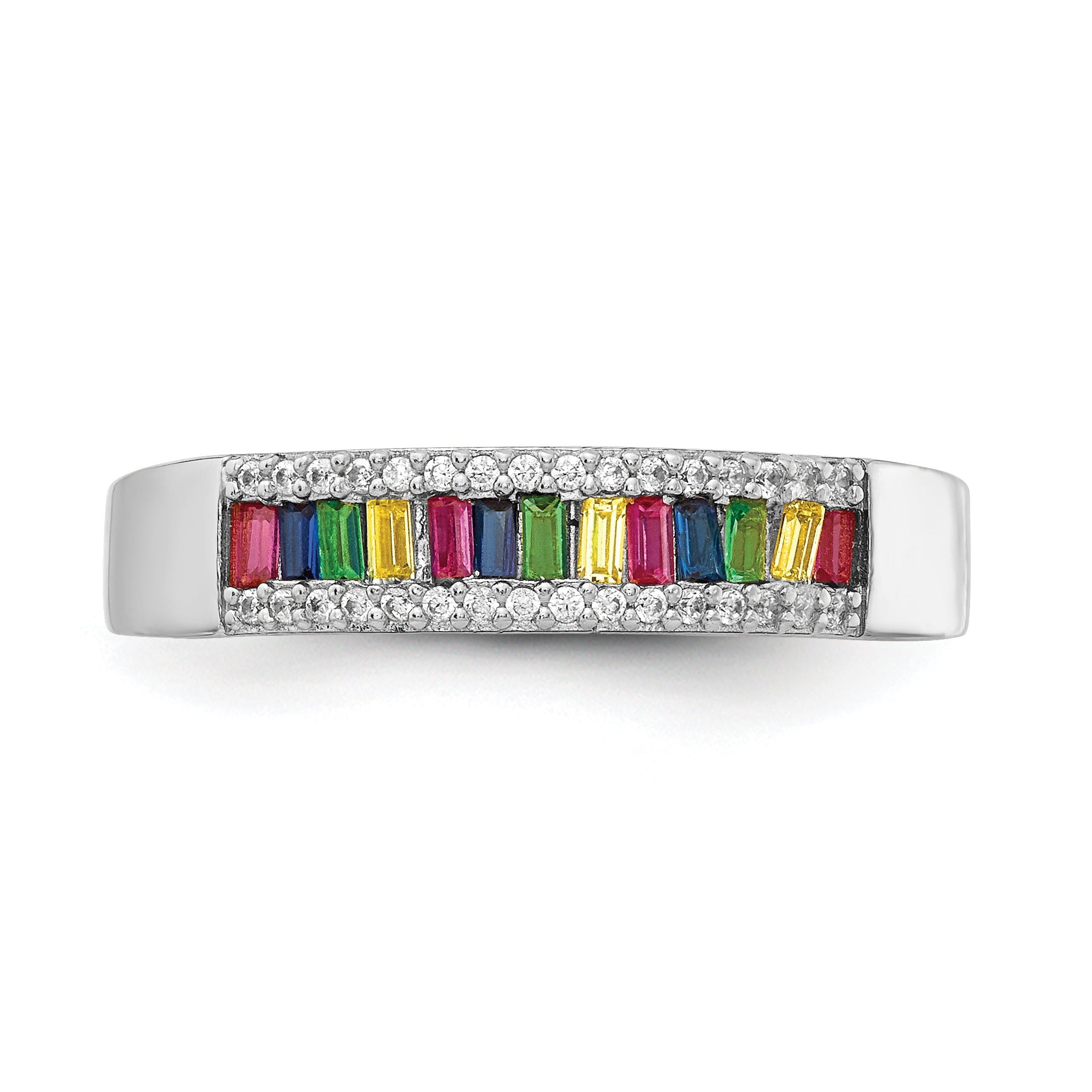Sterlingsilber Prizma Rhodiniert Bunt Baguette und Weiß Zirkonia Ring