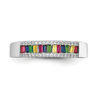 Sterlingsilber Prizma Rhodiniert Bunt Baguette und Weiß Zirkonia Ring